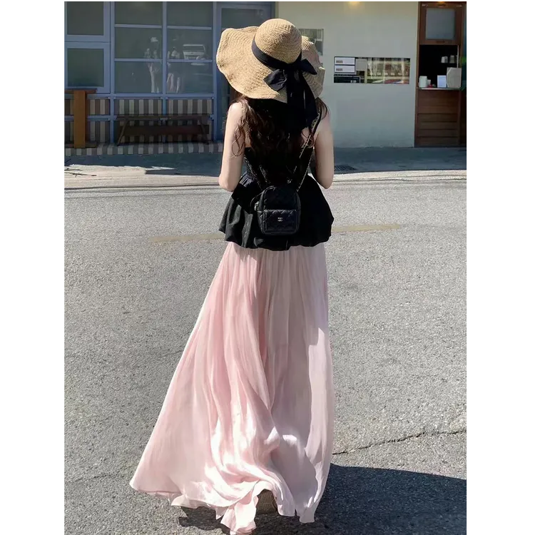 大码琉璃月纱不规则流光缎面珠光感超大下摆半身裙伞裙8233