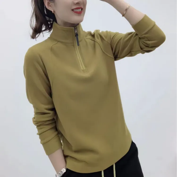 长袖立领纯色时尚休闲双面绒百搭时尚秋冬显瘦卫衣打底