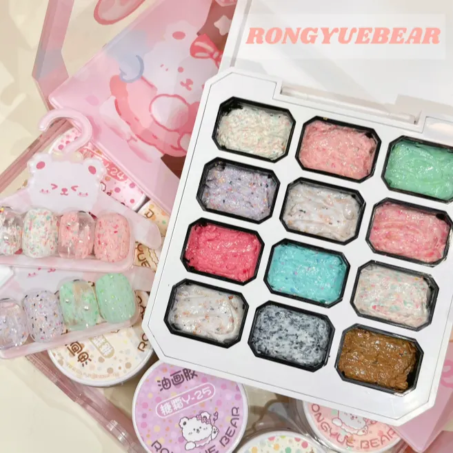 榕悦熊RONGYUEBEAR糖霜12宫格彩绘胶油画胶美甲免洗ins风甲油胶