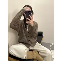 【花纱棕】时尚休闲秋季宽松开衫长袖显瘦百搭针织衫女毛衣
