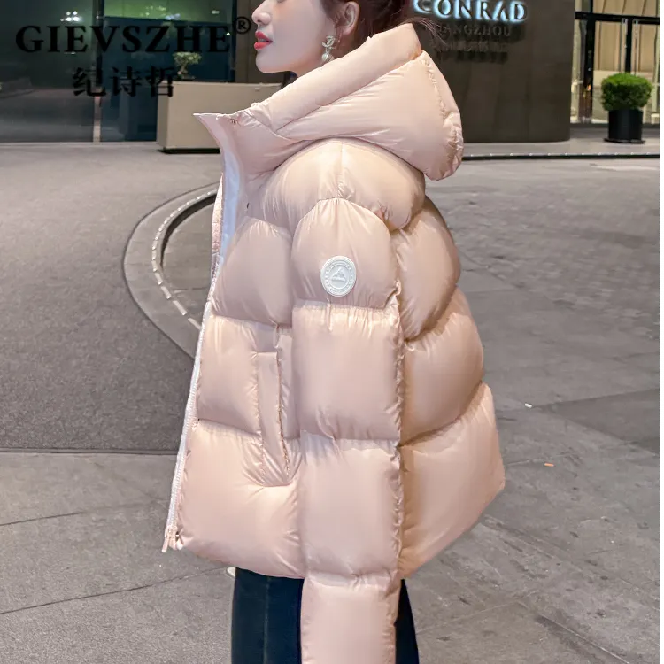 纪诗哲连帽保暖粉色小个子短款羽绒服冬季白鸭绒加厚韩版时尚外套