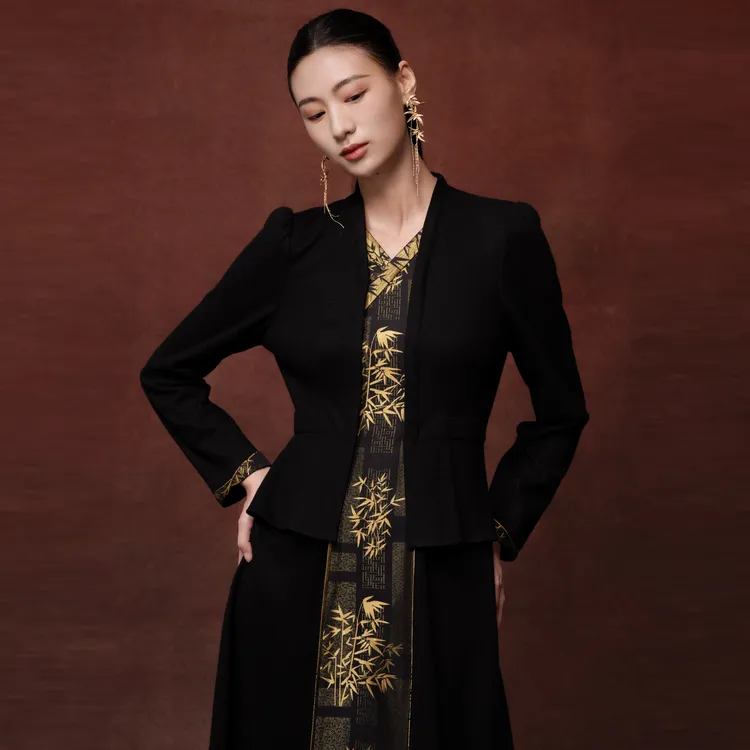 新中式国风新款气质 竹影青黛连衣裙954237540