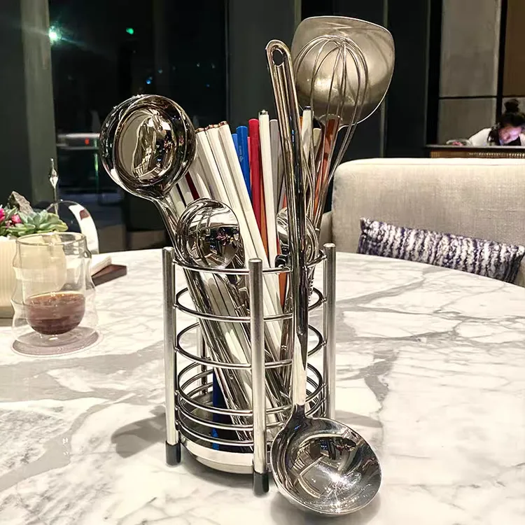 Vanirr18/10不锈钢实心筷子笼家用厨房置物架收纳盒台面筷子筒