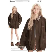 中性风潮牌美式格子拼接翻领夹克男女春秋设计感街头ins机车外套