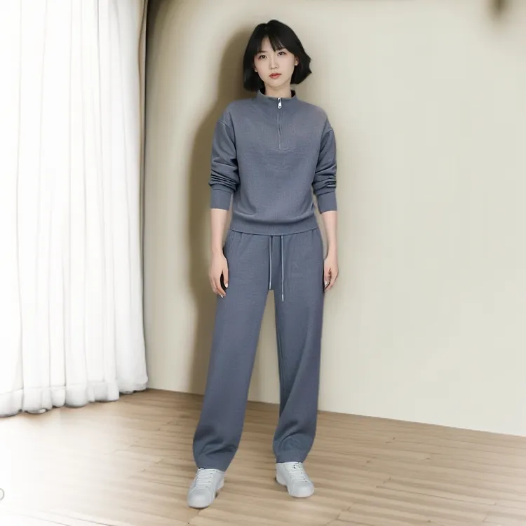 休闲运动套装女2025春季新款韩版时尚纯色卫衣高腰直筒长裤两件套