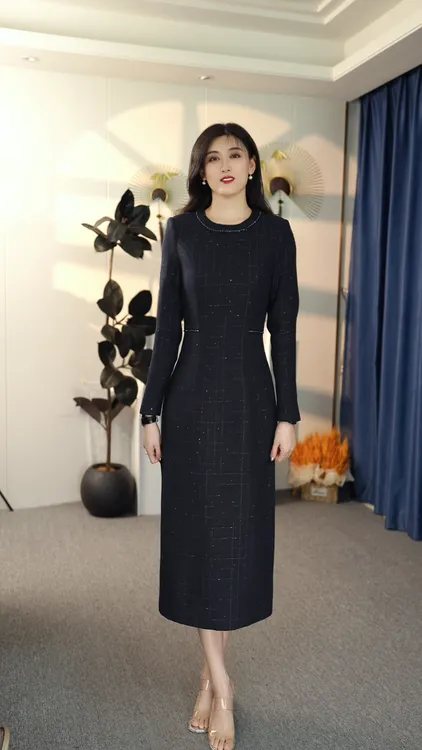 冬季优雅风长袖时尚连衣裙3040气质显瘦修身优雅通勤款