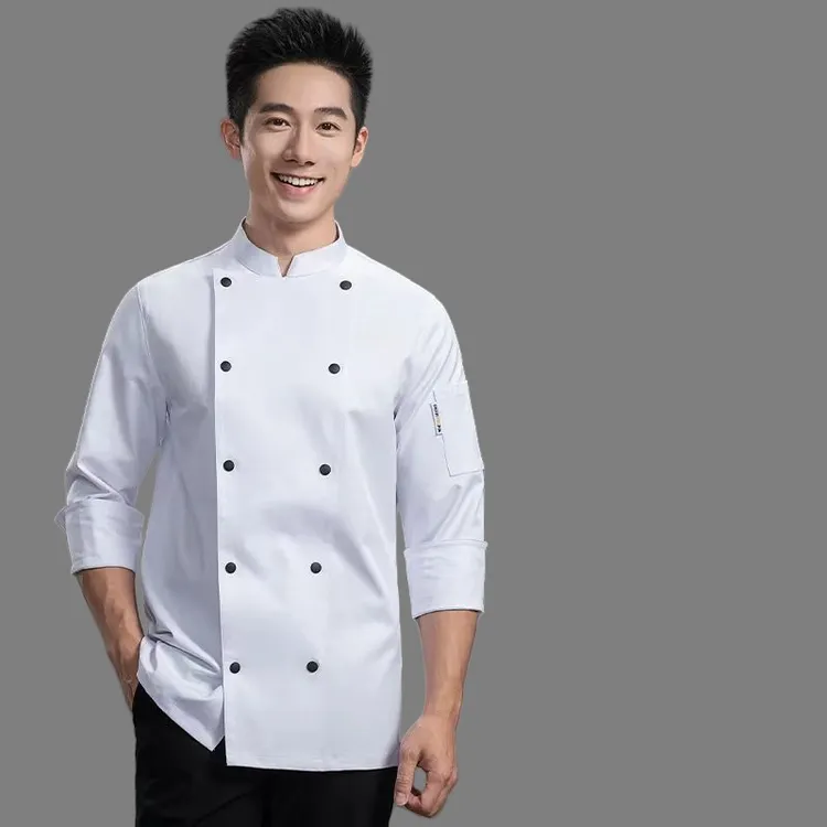 高档厨师秋冬季工作服长袖男饭店厨衣餐饮后厨房行政总厨师长服装