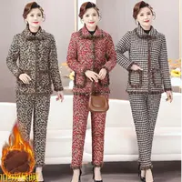 3091-印花加绒中老年碎花保暖居家套装妈妈装