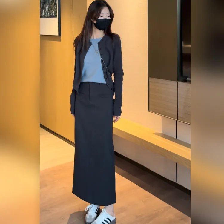 【DADI定制】（送腰带）2025秋冬新款气质高腰显瘦直筒开叉半身裙女
