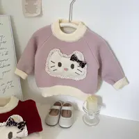 韩版女童蝴蝶结小猫咪一体绒保暖毛衣打底衫