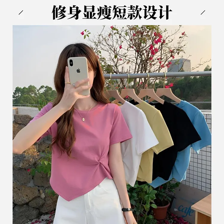 不规则短袖T恤慵懒慵懒女装女生洋气纯欲慵懒风女装短款显瘦衣服