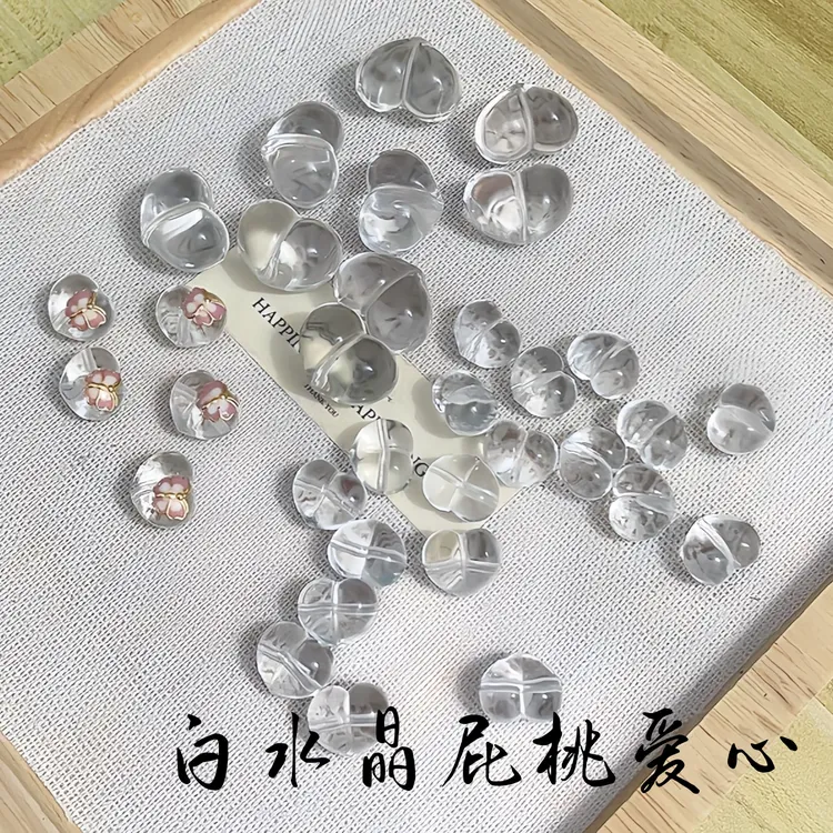 【薄荷】高净体天然白水晶屁桃爱心宽度约13mm 烧蓝工艺蝴蝶设计款