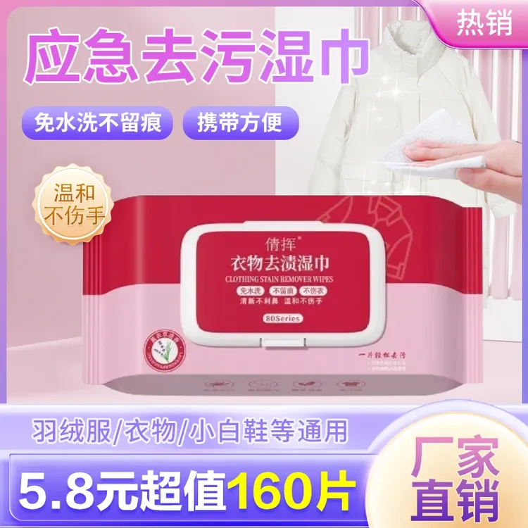 【160片】衣物羽绒服去渍湿巾便携去渍个护用具