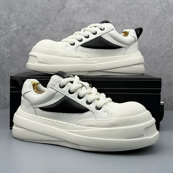 秋季新款真皮厚底松糕鞋休闲面包鞋增高小众个性潮鞋百搭男鞋