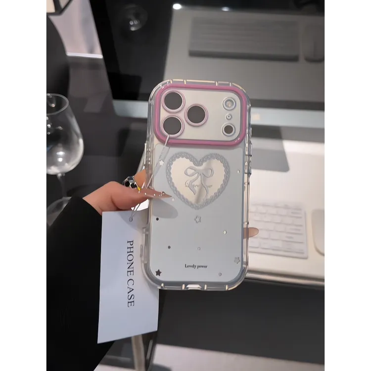 蝴蝶结蕾丝爱心适用苹果17promax镜面手机壳新款华为vivo小米OPPO