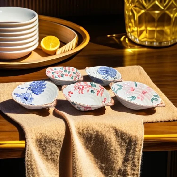 和山作手绘双耳碗米饭碗高温烧制