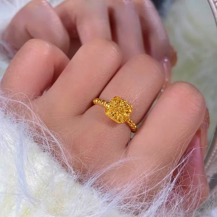 铜合金戒指 金色拉丝方糖戒指女生独特小众设计食指戒开口指环