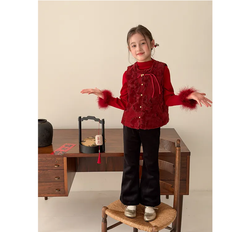 【年款】女童红红火火红韵满满盘扣添喜儿童红色盘扣拜年服25M015