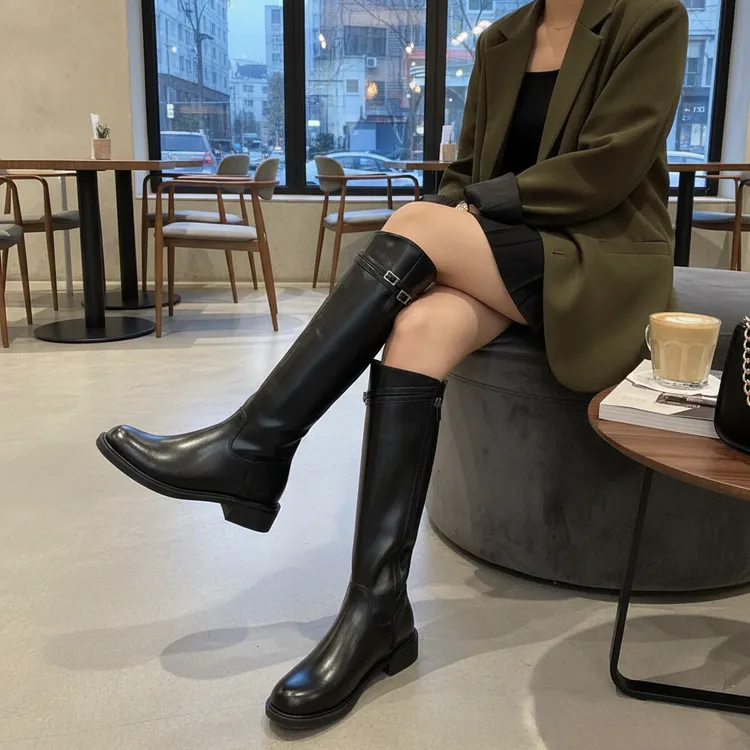 DN2025秋冬新款骑士靴英伦风百搭长筒靴厚底显瘦高筒靴时尚靴子女