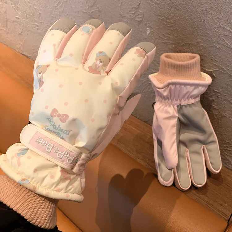 【加绒加厚】可爱小熊滑雪手套女冬季保暖可防寒防风防水摩托车手套