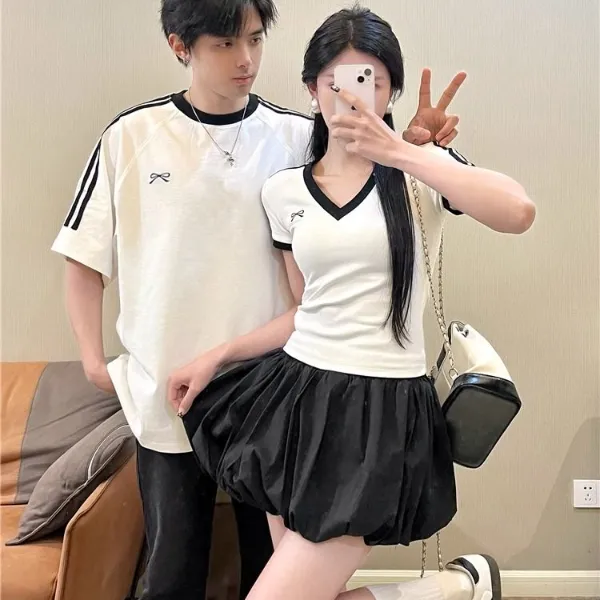 情侣短袖纯棉韩版2025新爆款一男一女夏季宽松潮流短袖t恤情侣装