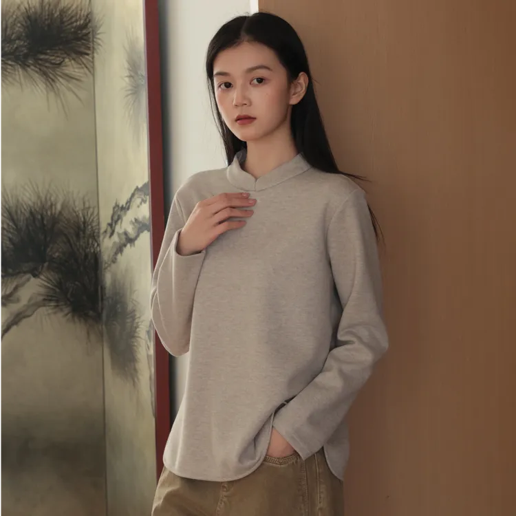 麻享【中式质朴】羊绒醋酸斜襟盘扣套头细腻中式立领上衣FSY51192