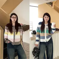 裂渡宣宣【缤纷软糖】复古撞色毛衣女冬百搭显瘦针织开衫ZY510F35