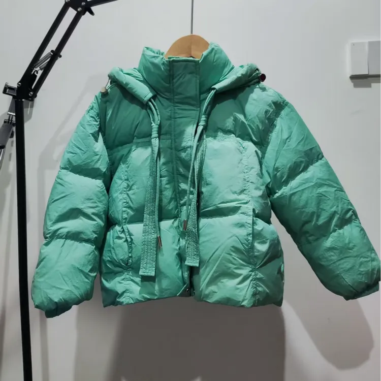 11seven冬季女童短款绿色冬季百搭保暖白鸭绒羽绒服儿童外套童装