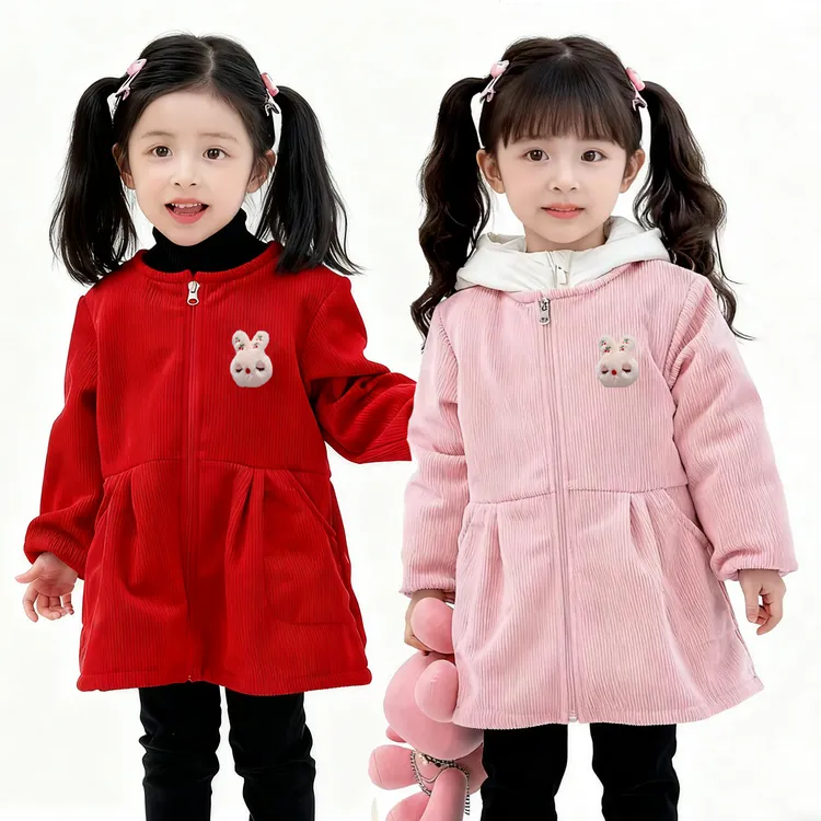 儿童罩衣长袖防脏灯芯绒围裙吃饭围兜加绒罩衫秋冬羽绒服宝宝护衣