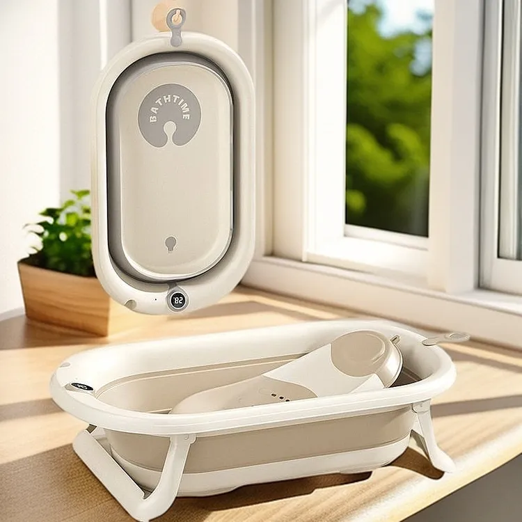 家用新生婴儿洗澡盆宝宝可坐可躺感温浴盆沐浴桶婴儿折叠加厚浴架