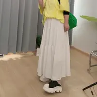 喜空大码夏季新款高腰冰丝皱显瘦百搭休闲垂感三层A字九分半身裙