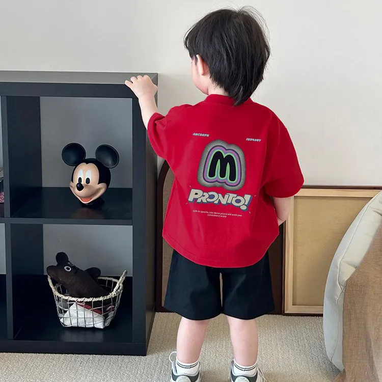 韩系纯棉儿童洋气短袖T恤夏季新款儿童时髦宽松时尚印花百搭半袖