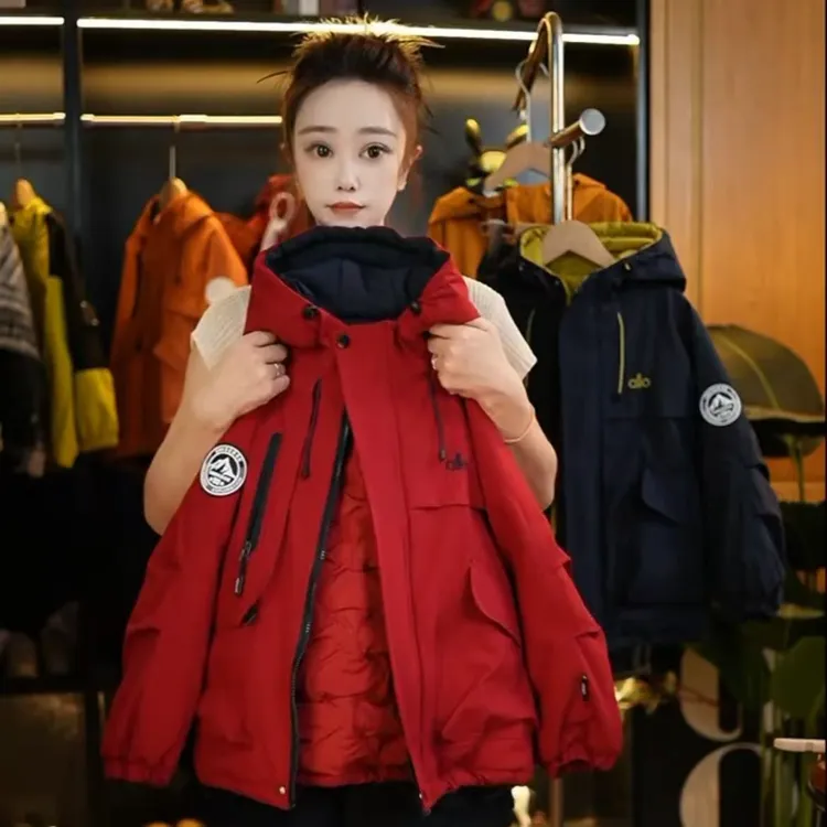 【加厚夹棉】秋冬新品男女童装冲锋衣外套连帽宽松拼色