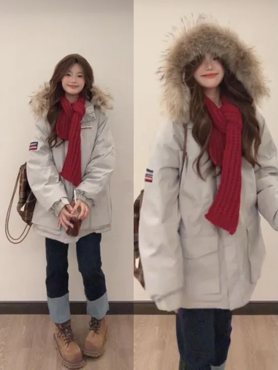 Ootd 好韩！黑金款大毛领定格棉工装派克棉服男女宽松棉袄毛领