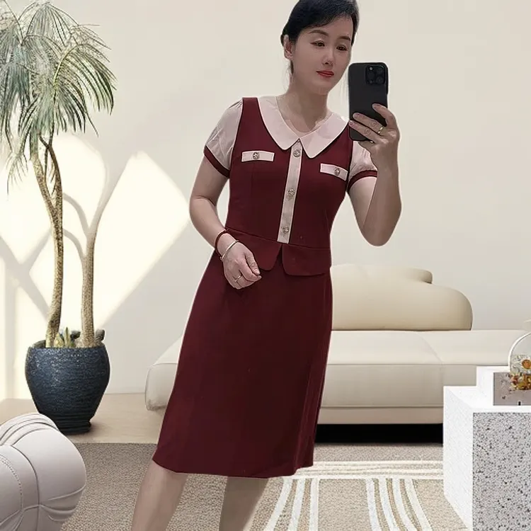 6994夏季新款拼接袖气质高雅品质连衣裙