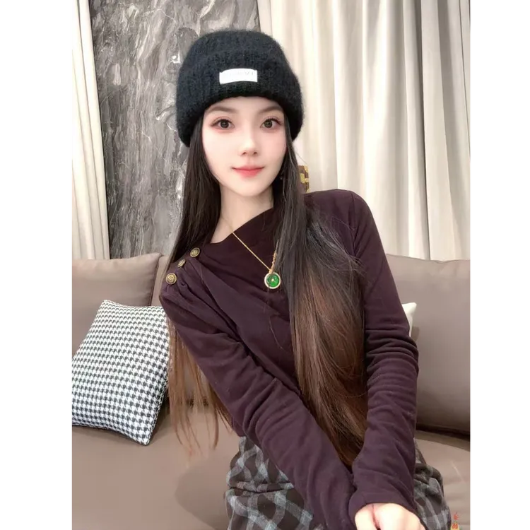 简&搭【千屿Sheila】“梦露”三粒扣褶皱打底上衣254-SY/1214-5500763