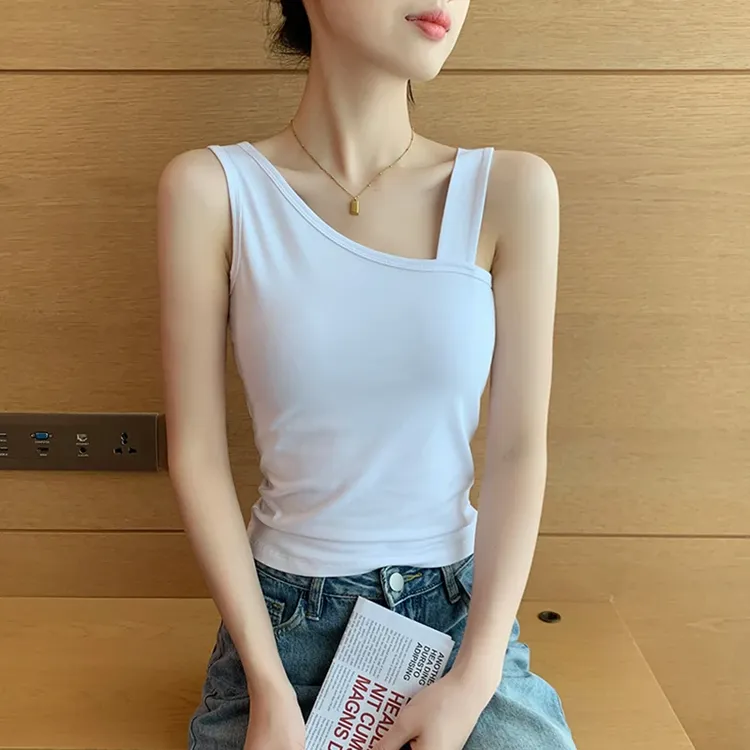 夏季新款吊带背心修身显瘦遮副乳斜肩露锁骨小心机设计感内搭外穿