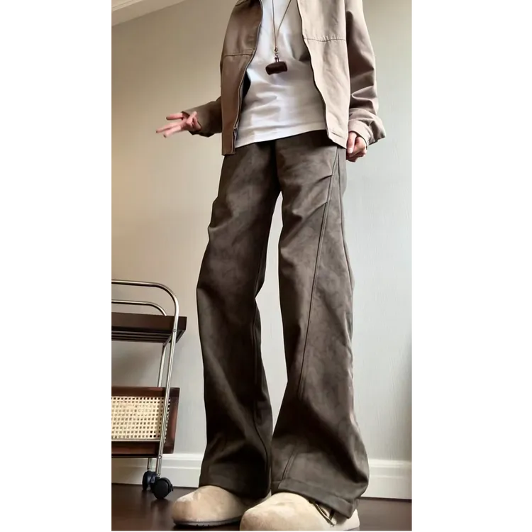暗纹vintage加绒裤子男秋冬季直筒vibe风褶皱扎染cleanfit迷彩裤