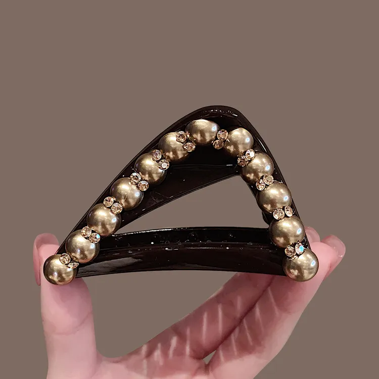 琥珀氛围感精致工艺珍珠璀璨立体高端抓夹气质发抓鲨鱼夹半扎发夹