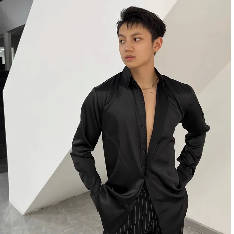 6KDance舞服 黑白经典缎面衬衣 男士女士拉丁舞服国标舞练功服