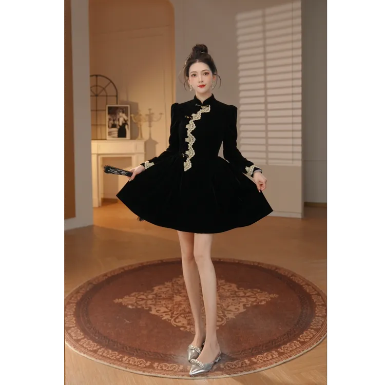 Pretty小众设计师品牌江江定制 气质小个子宴会赫本风连衣裙45481