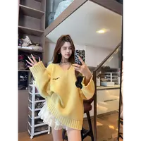 米娜家【韩女体验卡】泡菜订制奶黄色质感针织毛衣