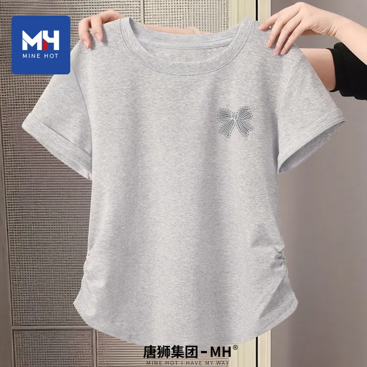 唐狮集团MH抽褶t恤新款女生韩系ins衣服纯欲慵懒风时尚女装上衣X