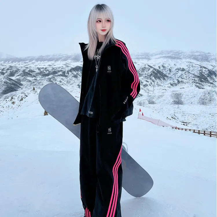 【防水3万】APVCX硬壳3L全压胶滑雪服条纹立领嘻哈男女款雪服套装