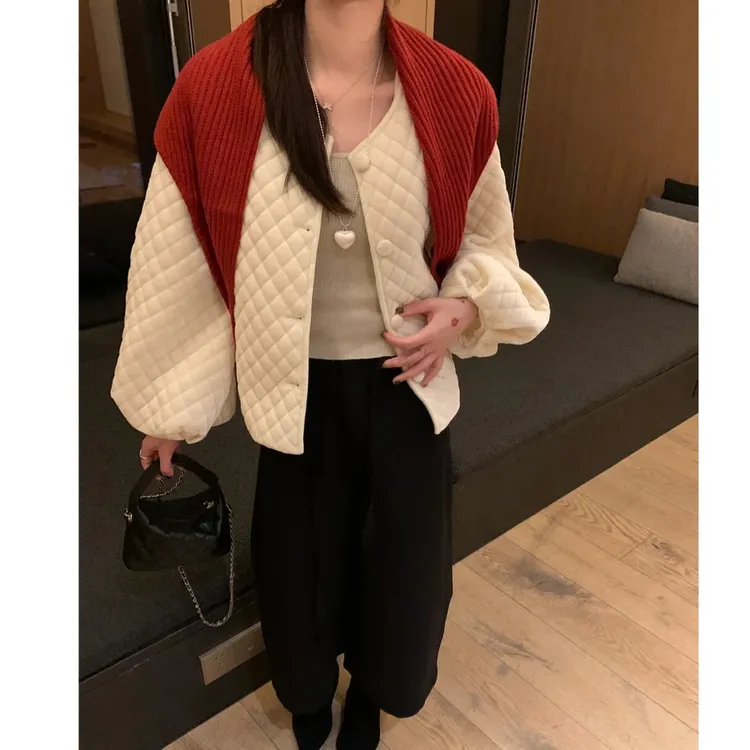 (线下爆款!无披肩)丝绒花苞袖格纹短外套