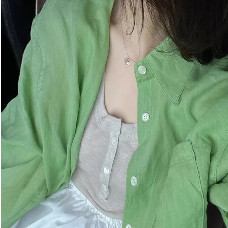 防晒衬衫女防紫外线透气春秋夏季2025休闲宽松亚麻上衣设计感小众