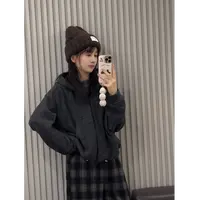 Y.M |  银松灰雾 韩国定制毛绒感加绒设计款休闲连帽卫衣1500