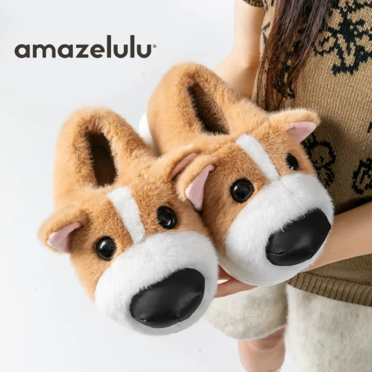 amazelulu家居拖鞋柯基棉拖鞋情侣防滑冬季2025新款毛绒保暖厚底