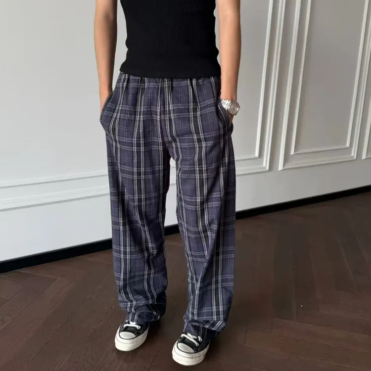 FANGWANG2025ss巴黎同款直筒休闲格子裤设计感简约百搭日常长裤