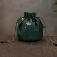 【非遗甄选】<蝶影>绿色织锦皮绳圆口单杯袋9*12cm（慢蓝S0886）